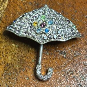 Signed Monet Rhinestone Umbrella Brooch